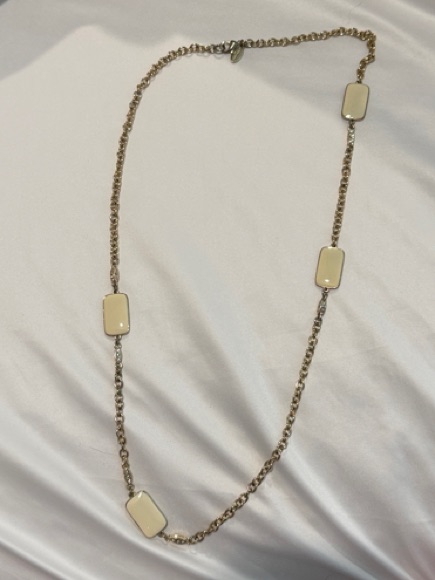 Gold Tone Necklace With Cream Enamel Accents